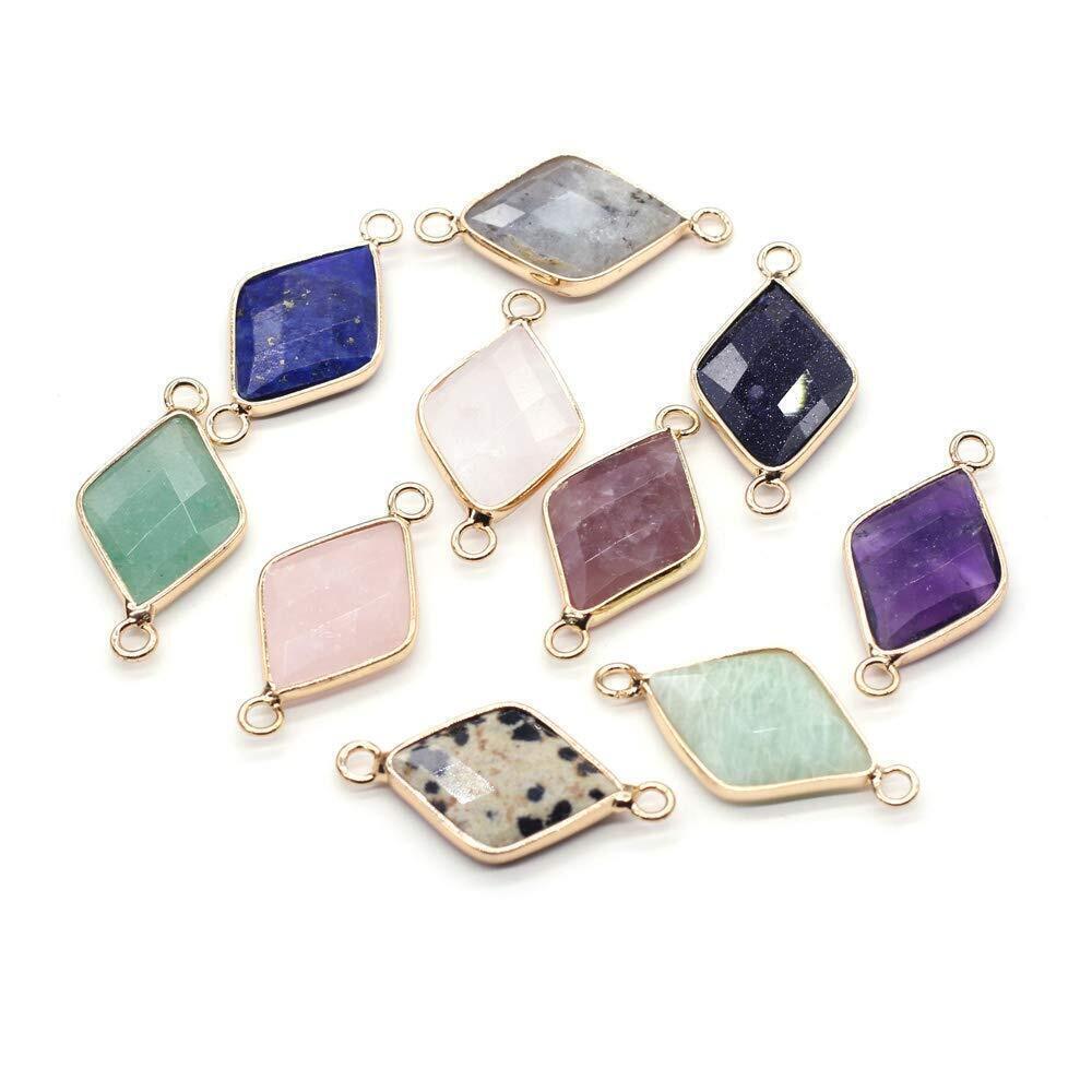 6508 6PCS Natural Stone Pendant Charms,Quadrilateral Shape Random Color Mix
